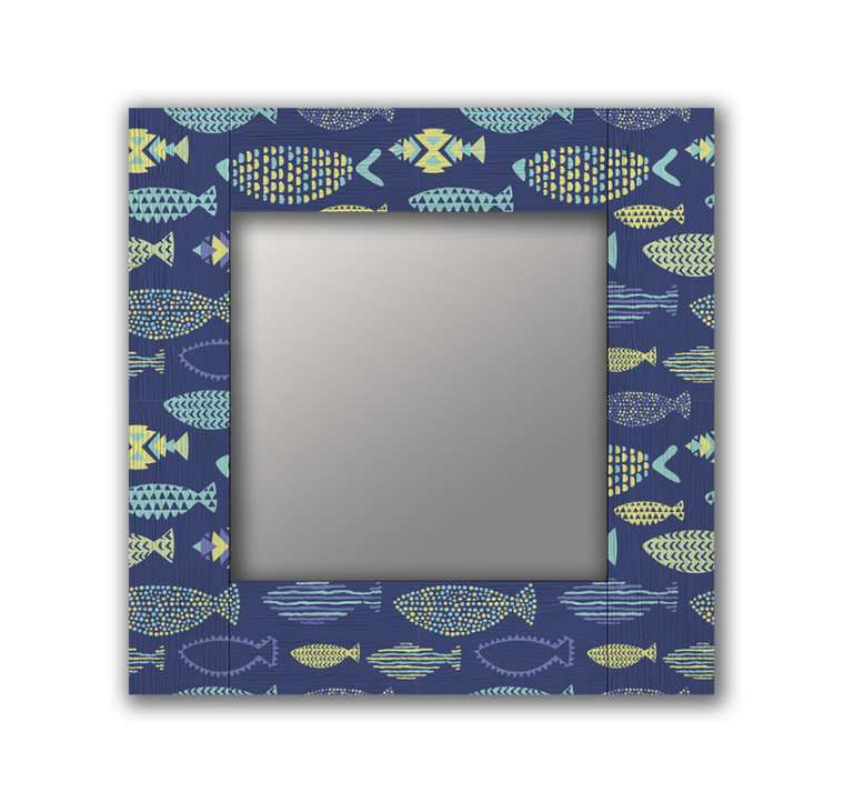 Настенное зеркало Синие рыбки 50х65 синего цвета