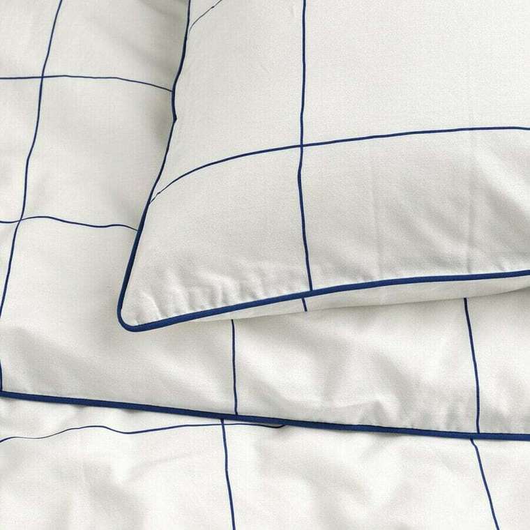 Комплект постельного белья, 2 шт., бело-синий/клетка, 155х220/80х80 см