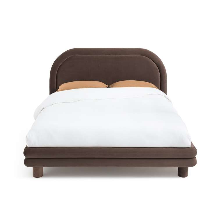Кровать из велюра с кроватным основанием Mendosa 160х200 темно-серого цвета