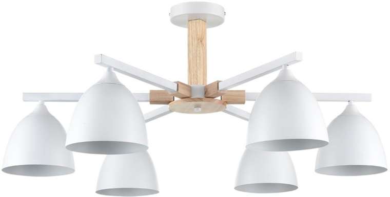 Люстра потолочная с арматурой из дерева на штанге Lumion Colange 8095/6C белый/белый металл, дерево/металл Е27 6*60W 220V