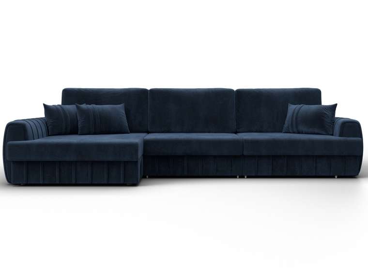 Угловой диван-кровать Лига-057 L Лонг темно-синего цвета левый