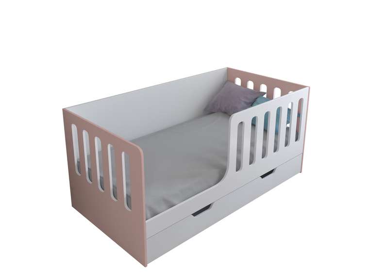 Кроватка Астра 12 80x160 бело-розового цвета с выдвижным ящиком 
