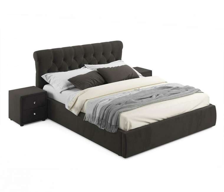 Кровать с подъемным механизмом и двумя тумбами Ameli 160х200 коричневого цвета