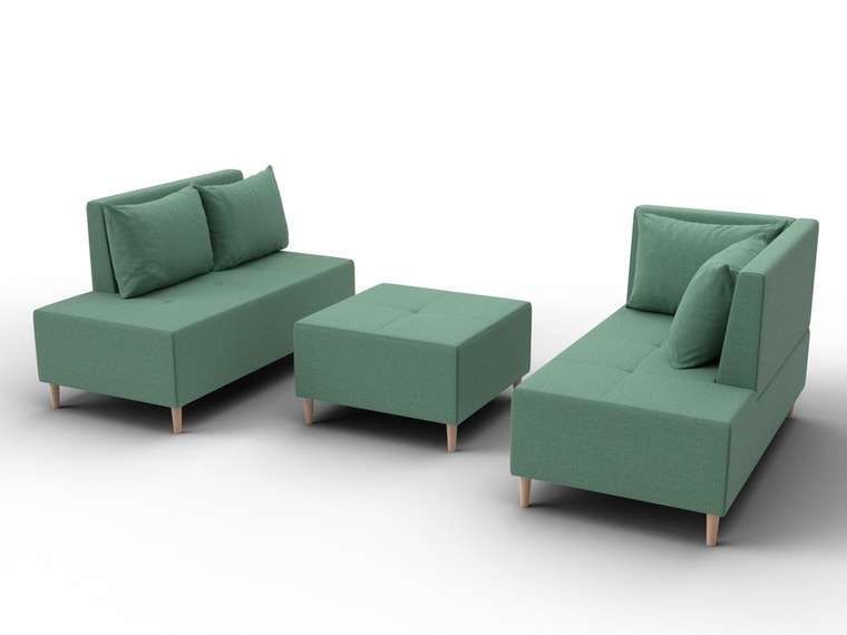 Угловой модульный диван с пуфом Лига-126 светло-зеленого цвета правый