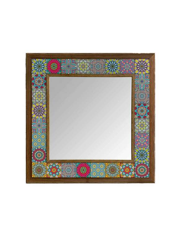 Настенное зеркало 43x43 с мозаикой из натурального камня