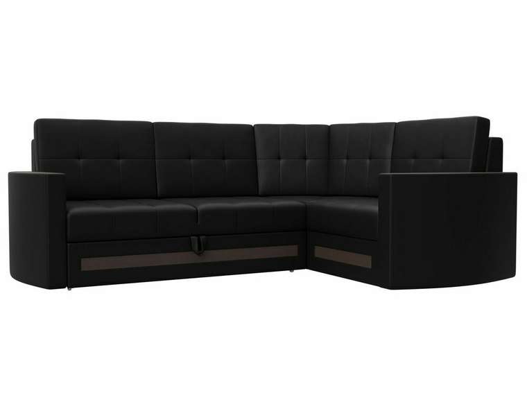 Угловой диван-кровать Белла черного цвета (экокожа) правый угол
