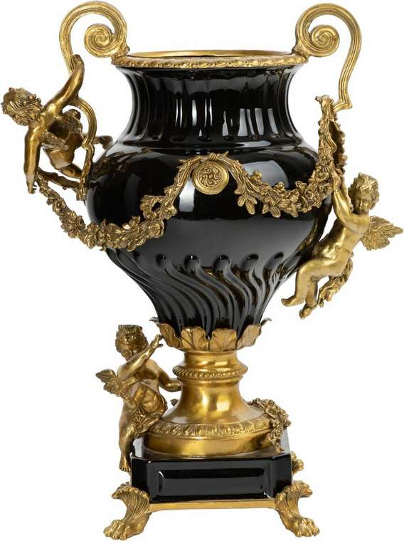 Фарфоровая ваза с ангелами черно-золотого цвета