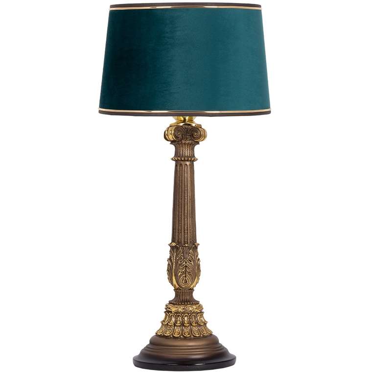 Настольная лампа Колонна Испанская зеленого цвета на бронзовом основании