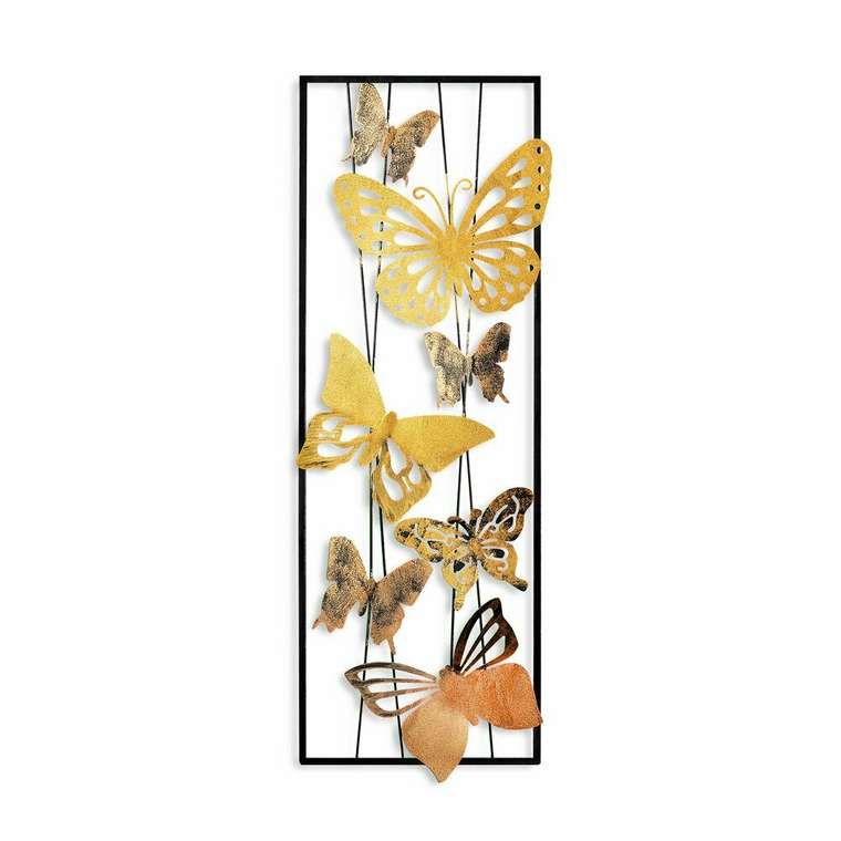 Настенный декор ручной работы Бабочки 32х90 из металла желто-золотого цвета
