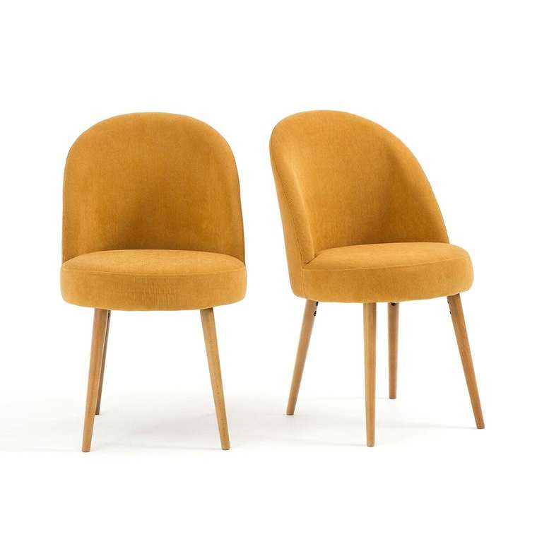 Комплект из двух столовых стульев из вельвета Lenou коричневого цвета