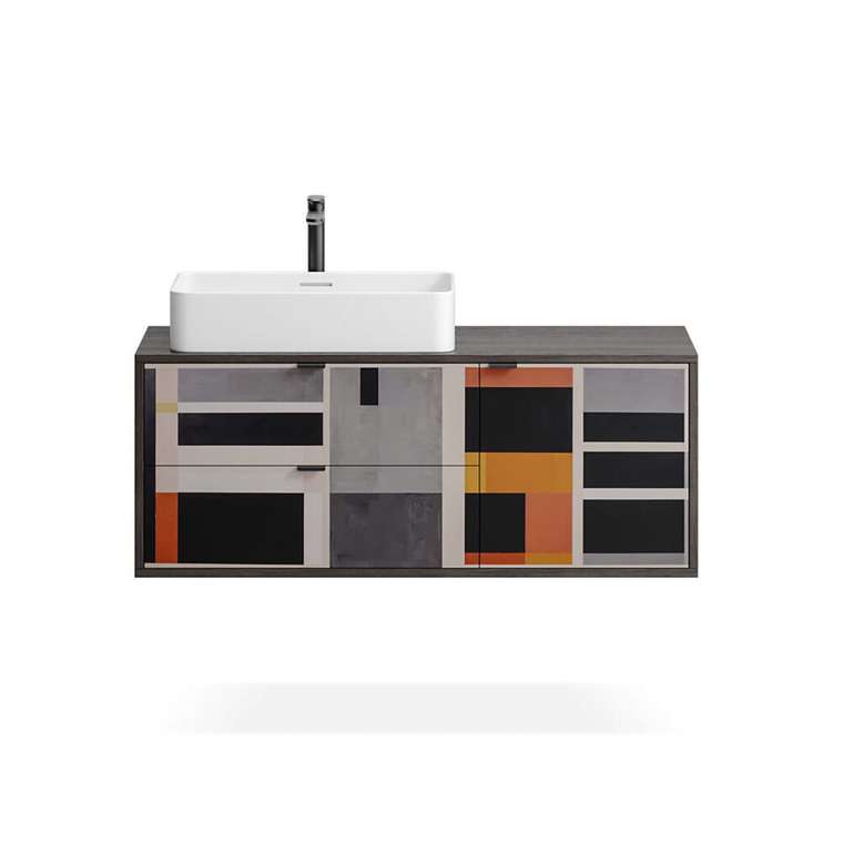 Тумба для ванной Private WPR 88 темно-коричневого цвета с принтом подвесная