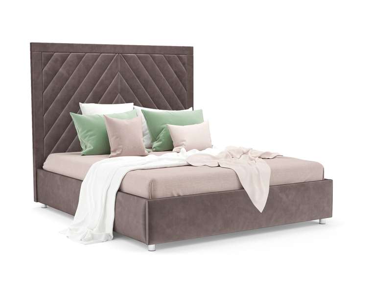 Кровать Мишель 140х190 серо-коричневого цвета с подъемным механизмом (вельвет) 