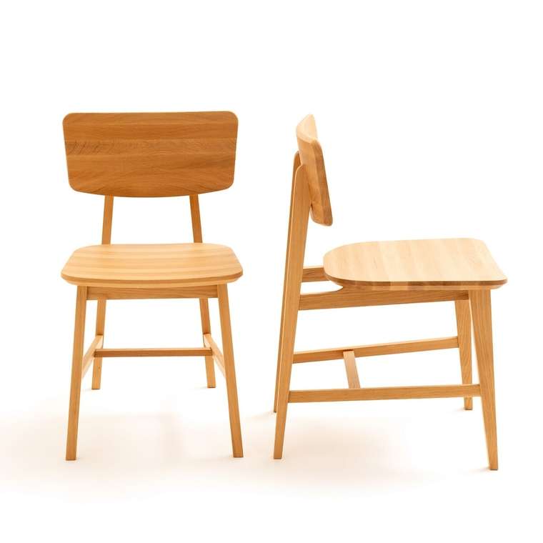 Комплект из двух винтажных стульев из массива дуба Aya коричневого цвета
