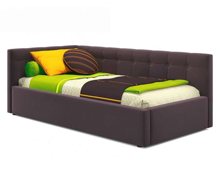 Кровать Bonna 90х200 коричневого цвета с подъемным механизмом и матрасом 