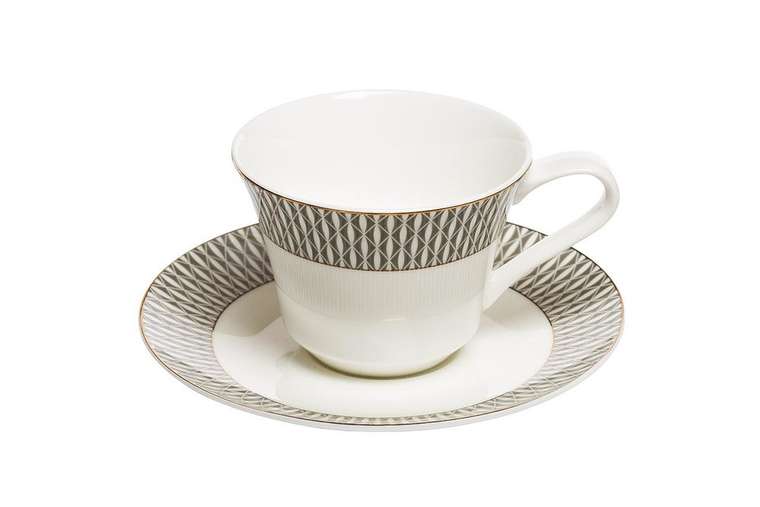 Комплект чайных чашек с блюдцем с серым орнаментов