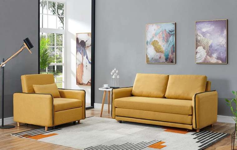 Прямой диван-кровать Arizona желтого цвета