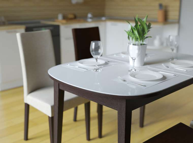 Стол обеденный раскладной бело-коричневого цвета