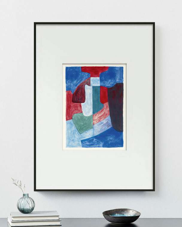 Интерьерное жикле Bleue, verte et rouge 50х70 в раме черного цвета 