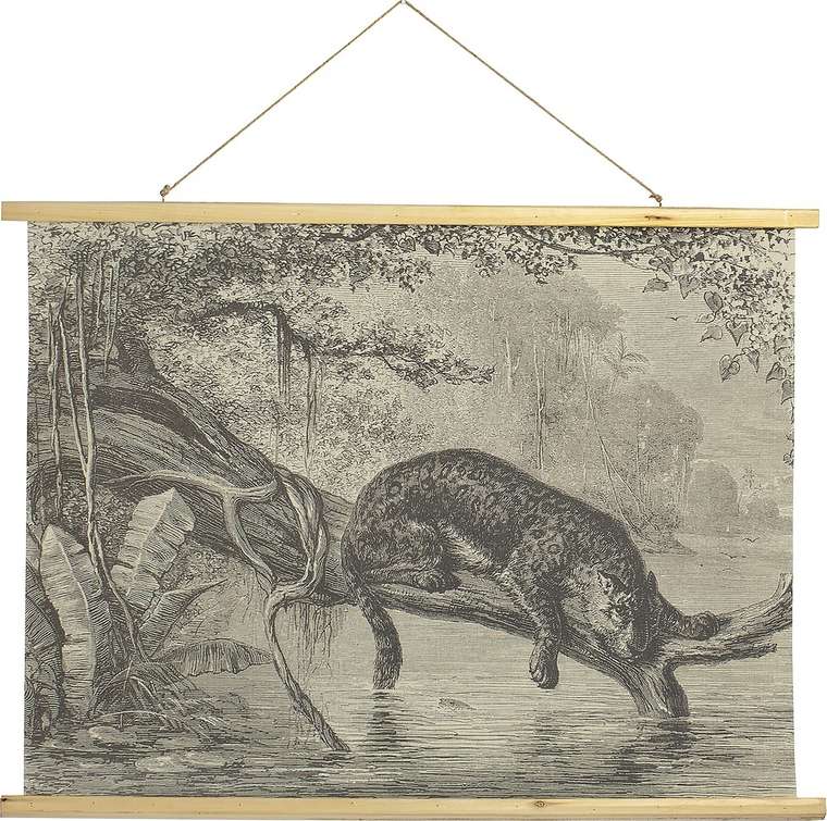 Картина подвесная Леопард 75х100 серо-бежевого цвета