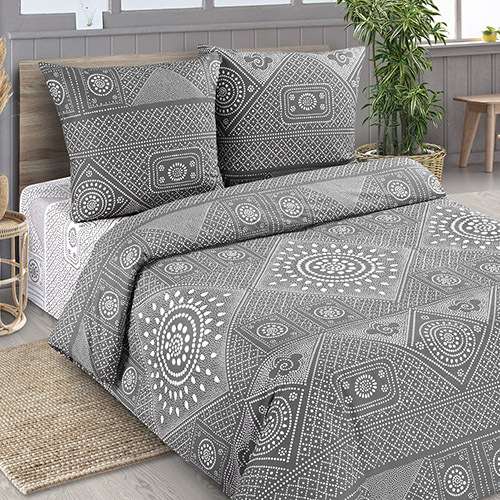 КПБ 'Традиция' 2,0 спальный, поплин, 100% хлопок, пл. 118 гр./кв.м., 'Узор серый'