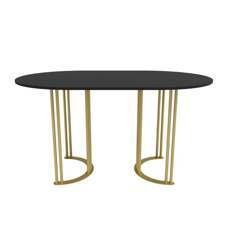 Обеденный стол Violur 140 с металлическим золотым подстольем и черной столешницей