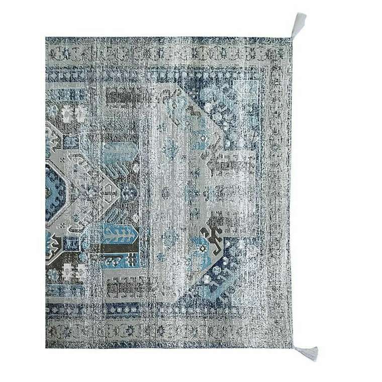 Ковер из полиэстера и хлопка 120x180 бежево-синего цвета