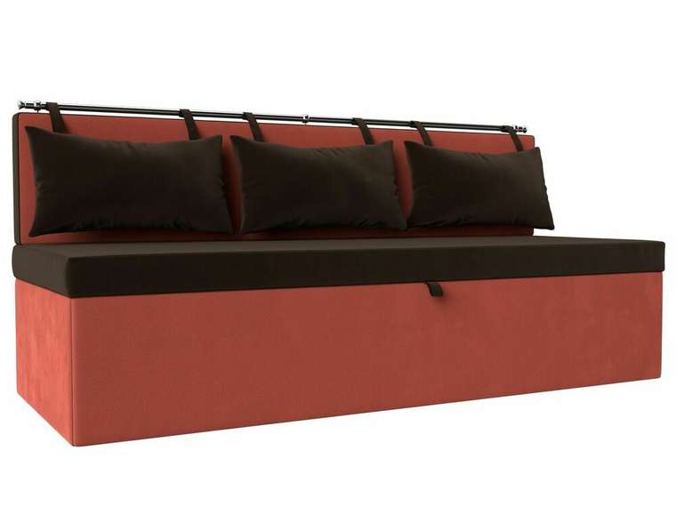 Прямой диван-кровать Метро коричнево-кораллового цвета