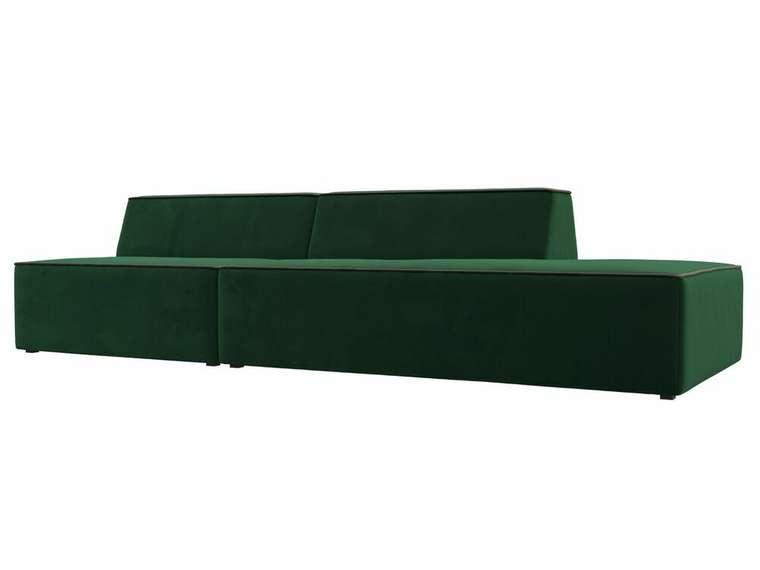 Прямой модульный диван Монс Модерн зеленого цвета с коричневым кантом правый