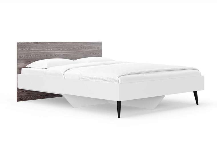 Кровать Ines 160х200 белого цвета с изголовьем цвета ясень анкор
