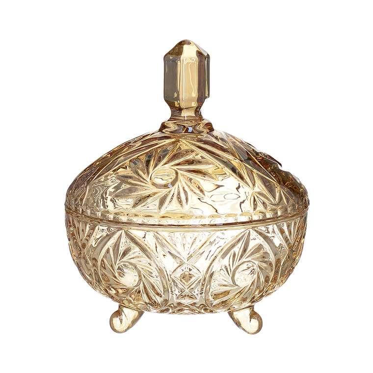 Стеклянная ваза золотого цвета с крышкой