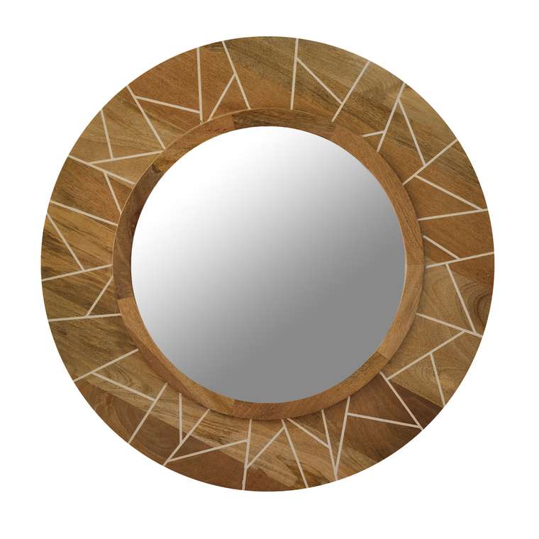 Настенное зеркало в деревянной раме диаметр 80 коричневого цвета