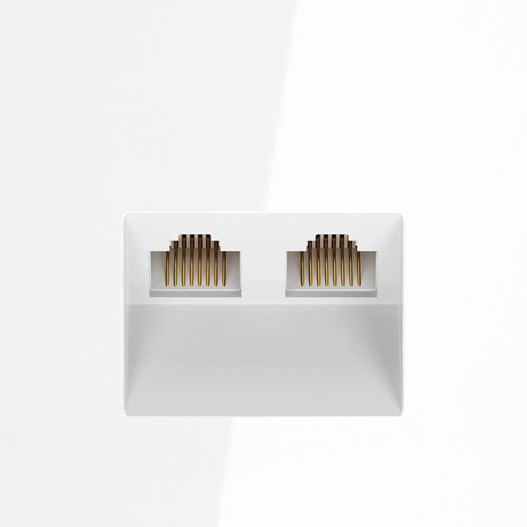 Розетка компьютерная встраиваемая VOLTUM S70 двойная RJ45+RJ45 кат.6, (белый глянцевый)