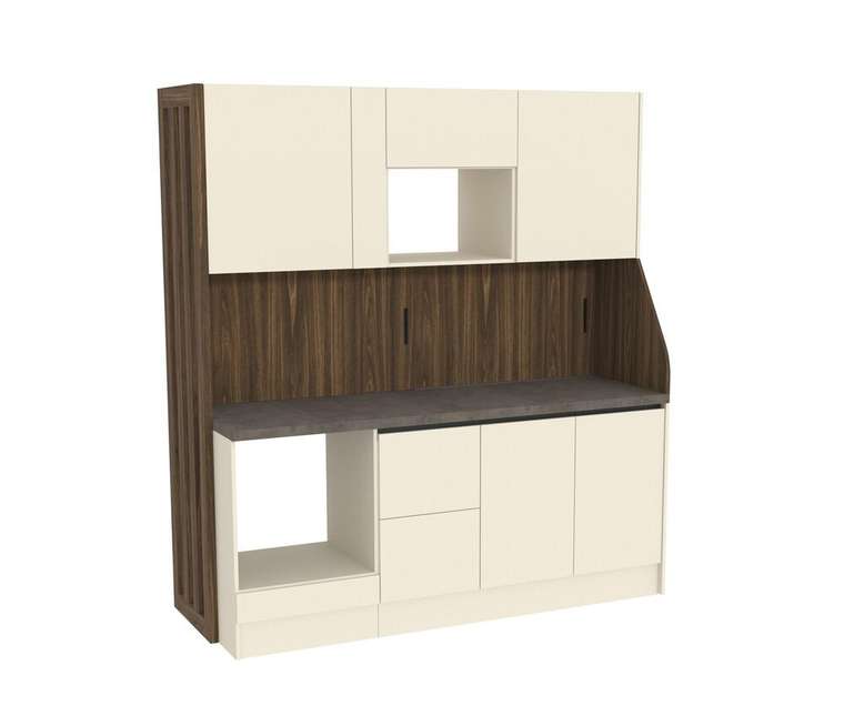 Кухня со сдвижным фартуком Секрет КП1200.3 бежево-коричневого цвета правая