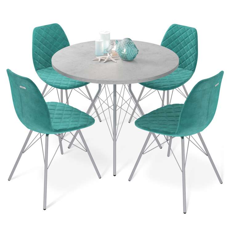 Обеденная группа из стола и четырех стульев голубого цвета