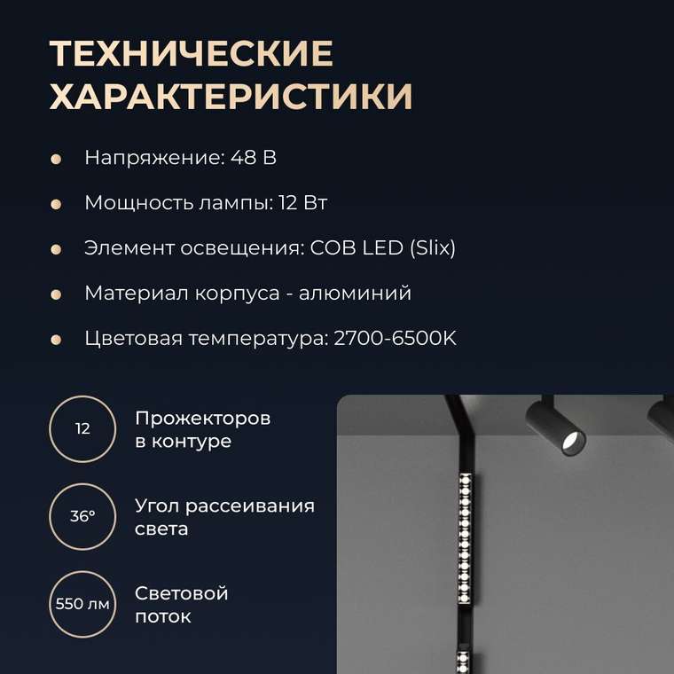 Трековый светильник E20 черного цвета