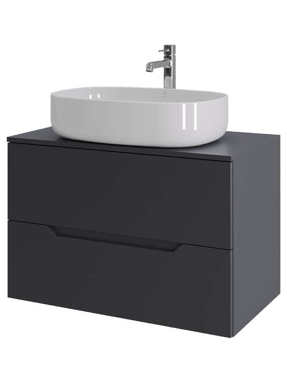Подвесная тумба с раковиной Orange Лайн Li-80TugMDF+B08-600W графитового цвета