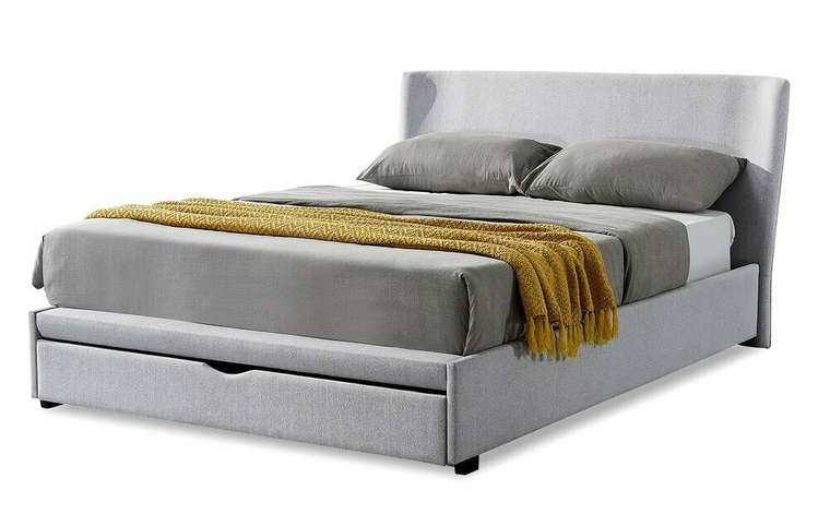 Кровать Minneapolis 140x200 серого цвета с выдвижным ящиком