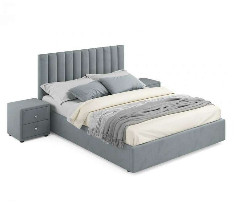 Кровать с подъемным механизмом и двумя тумбами Olivia 160х200 серого цвета