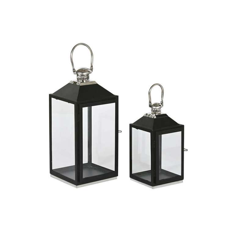 Фонарь Home ESPRIT Чёрный Серебристый Стеклянный Сталь 18 x 18 x 41 cm (2 Предметы)