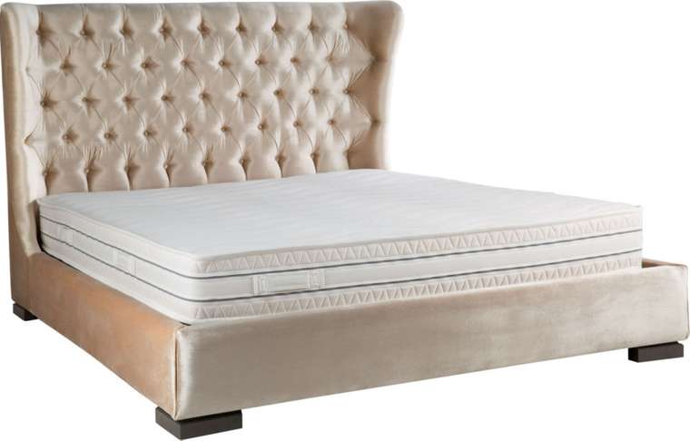 Кровать из бежевого текстиля с деревянным каркасом 180x200 