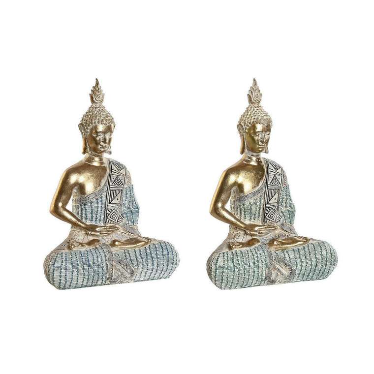 Декоративная фигура DKD Home Decor 18,6 x 9,7 x 27 cm Синий Будда бирюзовый Восточный Маринованный (2 штук)
