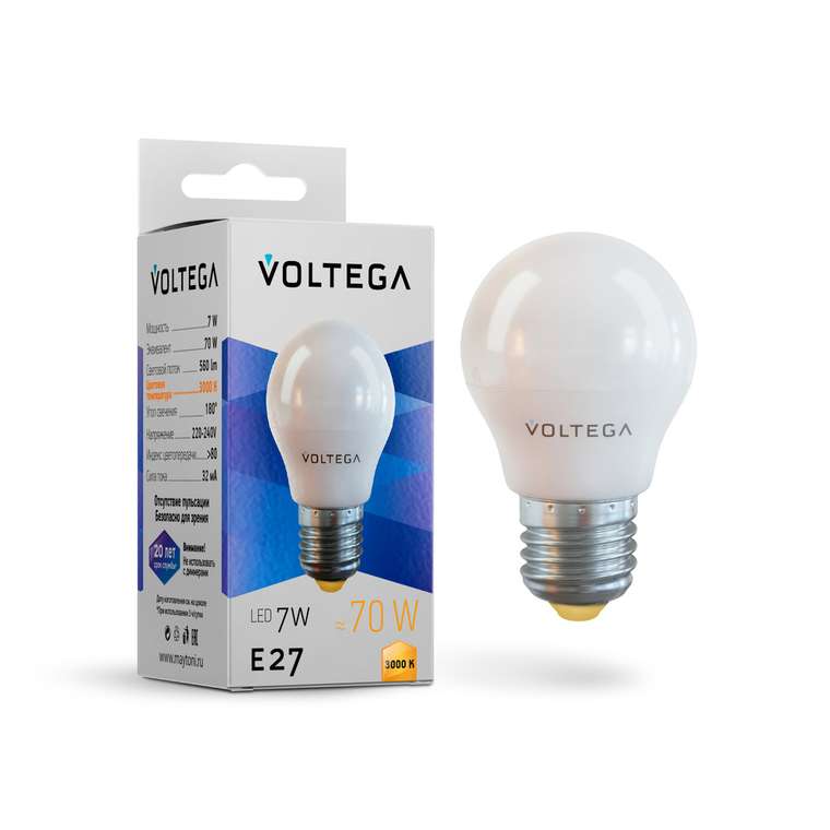 Лампочка Voltega 7243 Globe E27 7W Simple