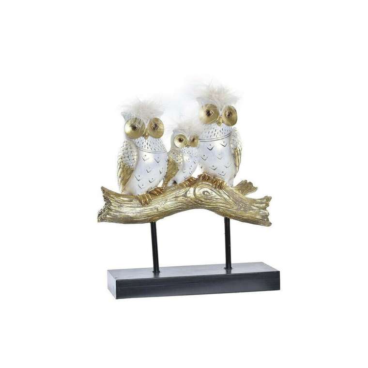 Декоративная фигура Ствол 24 x 9 x 26 cm Совы Чёрный Позолоченный Белый