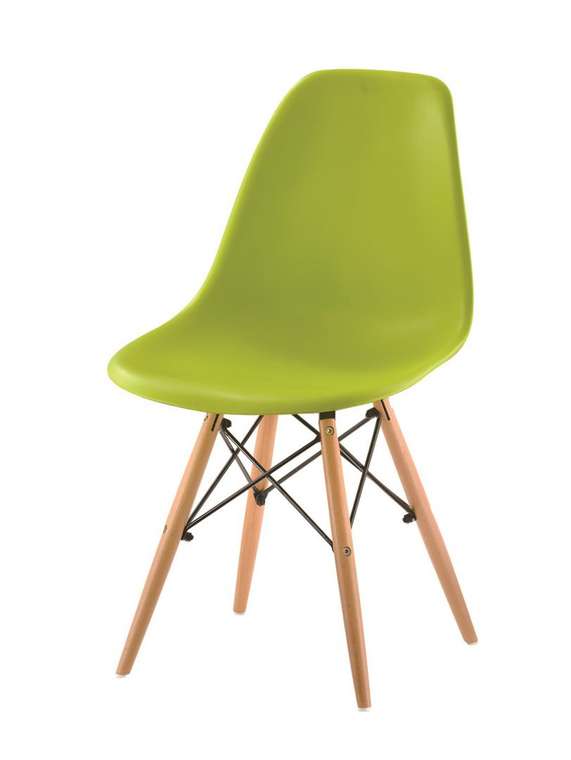 Зеленый стул с деревянными ножками 