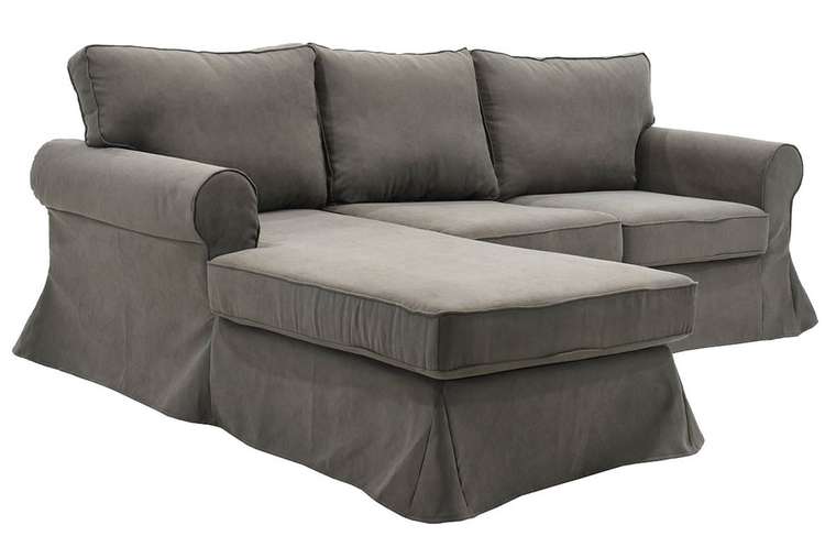 Угловой диван с обивкой из ткани серого цвета