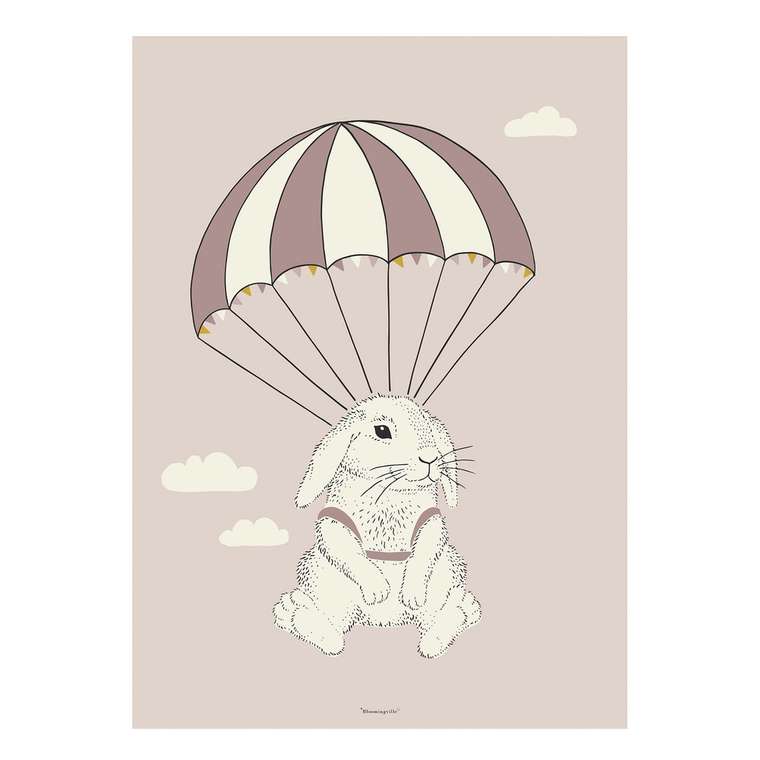 Постер на бумаге Зайчонок на парашюте