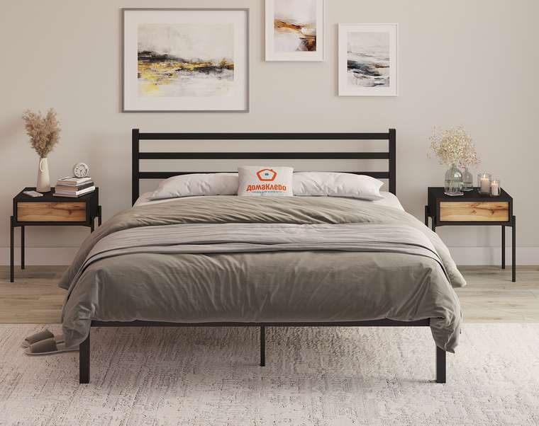 Кровать Сталь 140х190 черного цвета без подъемного механизма