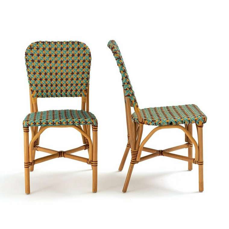 Комплект из двух плетеных стульев из ротанга Musette желтого цвета