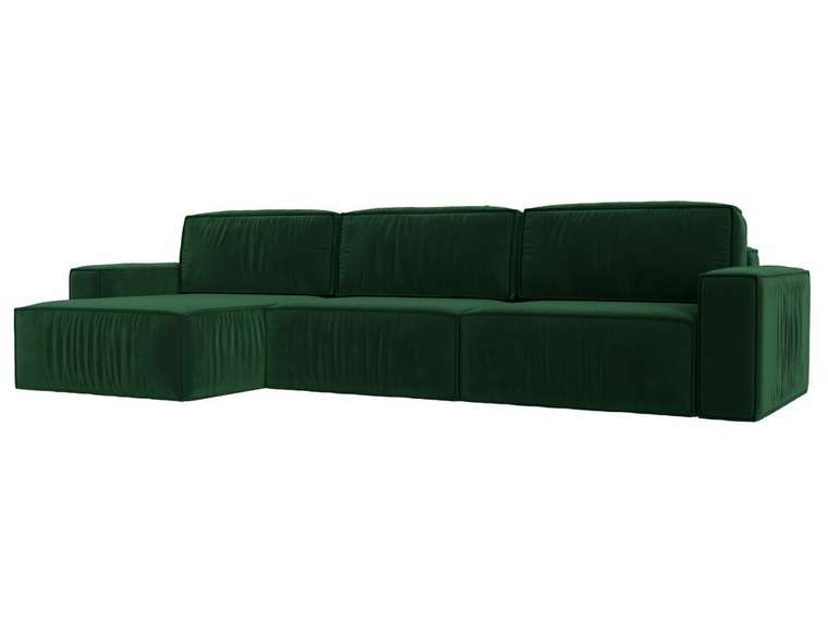 Угловой диван-кровать Прага Классик лонг темно-зеленого цвета левый угол