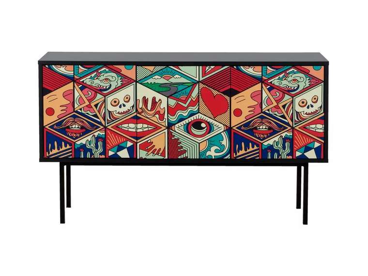 Тумба под TV Boho М черного цвета на металлических ножках